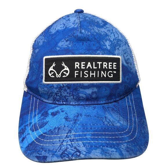 Realtree Fishing Fitted Trucker Hat Blue Medium Lightweight Mesh Back 6 Panel - Picture 1 of 9